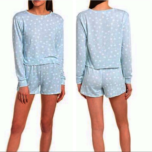 CATHERINE MALANDRINO BLUE WHITE HEART PRINT SMALL SHORTS SET NWT - Picture 3 of 5